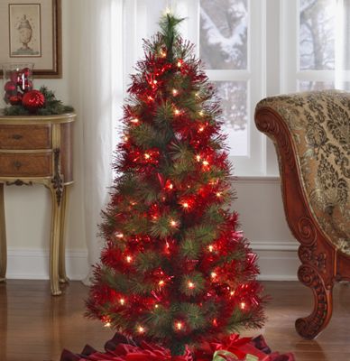 Tree Red Tinsel Lighted