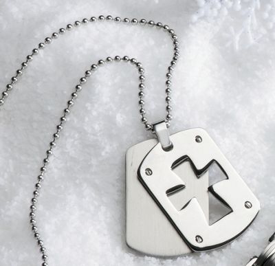 Cross Dog Tag Pendant Double Stainless Steel