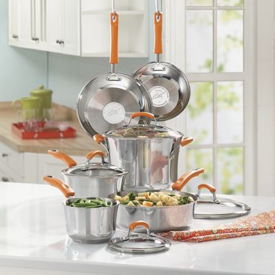 Rachael Ray Cookware Stainless Steel With Orange Handles 10 Piece Set