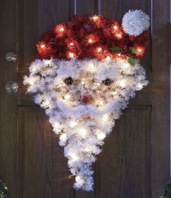Santa Lighted Tinsel Door Hanging