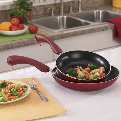 Set Of 2 Aluminum Skillets With Speckled Porcelain Exteriors By Paula Deen