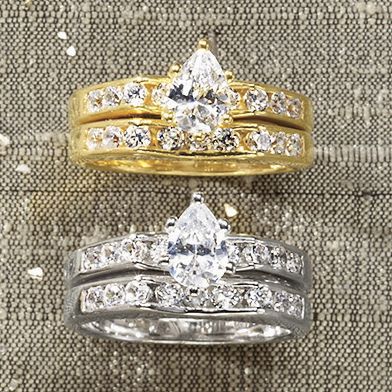 Pear round Channel Bridal Set