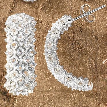 Pave J hoop Post Earrings