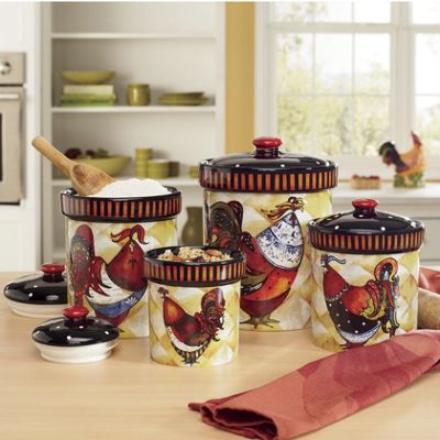 set of 4 oversized rio rooster canisters by certified international