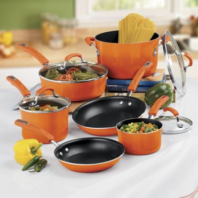 10 piece Aluminum Cookware With Porcelain Enamel Exterior By Rachael Ray