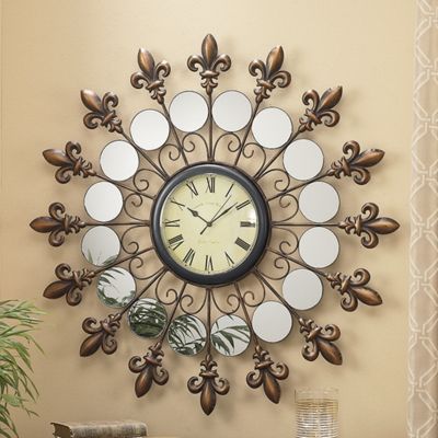 mirrored fleur de lis wall clock