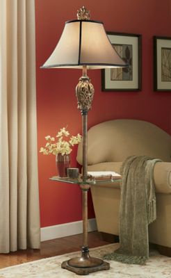 Scroll Leaf Floor Lamp With Glass Shelf