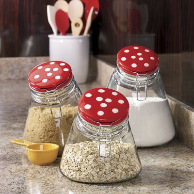 set of 3 red dot bistro canisters