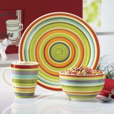 12 pc hand painted city colors dinnerware set