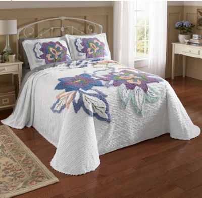Jacobean Floral Chenille Bedspread And Sham