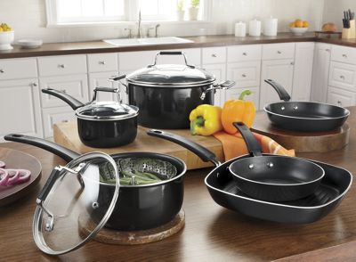 Jamie Oliver 10 pc Aluminum Cookware Set With Enamel Exterior By T fal