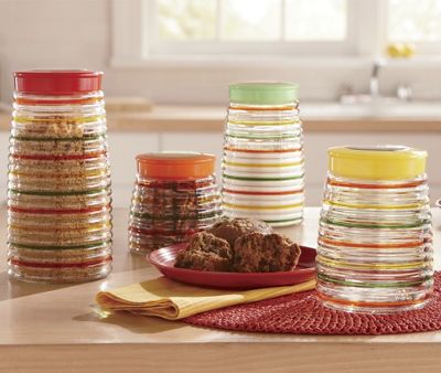 Set Of 4 Striped Canisters