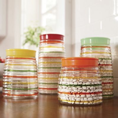 Set Of 4 Striped Canisters