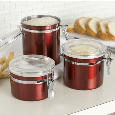 Set Of 3 Red Canisters