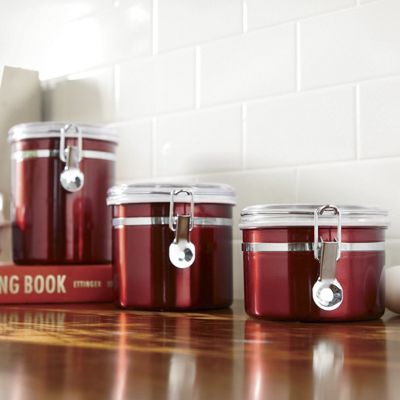 Set Of 3 Red Canisters
