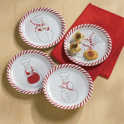 Set Of 4 Snowman Plates