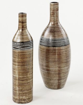 Set Of 2 Striped Ceramic Vases