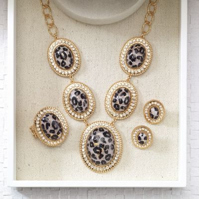 Animal Print crystal Necklace earring Set