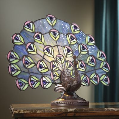 stained glass peacock lamp
