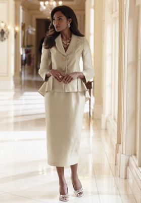 cascading peplum skirt suit