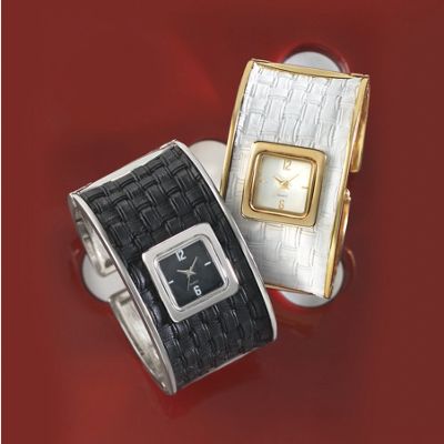 woven bamboo hinged cuff watch