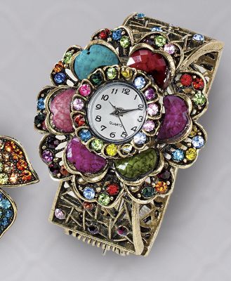 multicolor crystal hinge bangle watch