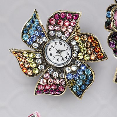 multicolor crystal stretch ring watch