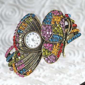 multicolor crystal butterfly watch