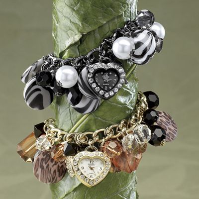 animal beaded heart charm watch bracelet