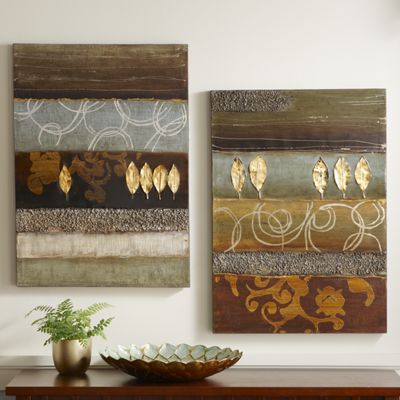 Set Of 2 Gold Leaf Canvas Art