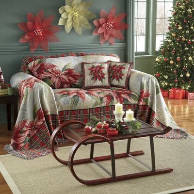 Poinsettia Furniture Throw