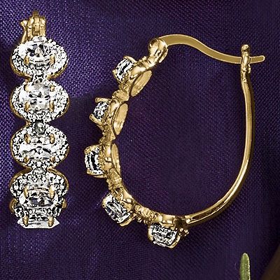 White Topaz Oval Hoops With Diamond Accents