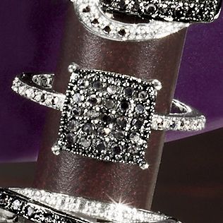 Black Diamond Square Cluster Ring