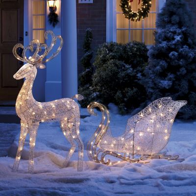 Animated Lighted Buck And Sleigh