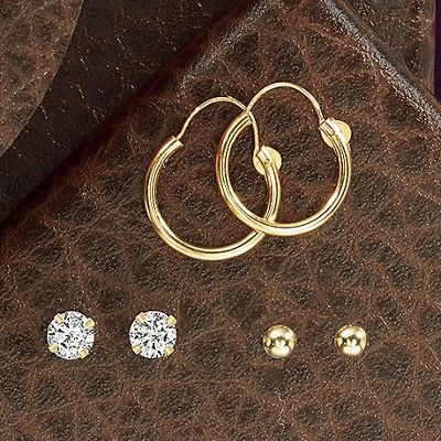 Gold 3 pair Earring Set