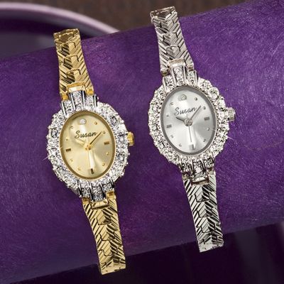 8 diamond Personalized Oval Bracelet Watch