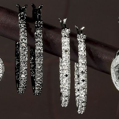 In out Black Or White Diamond Hoops
