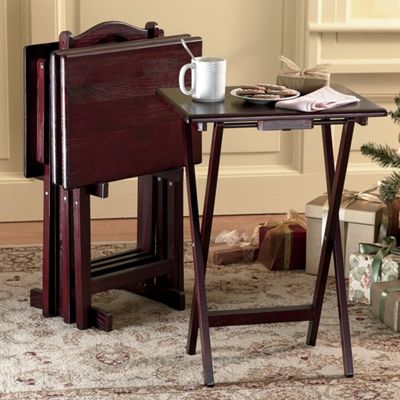 5 piece Solid Wood Tray Table Set X