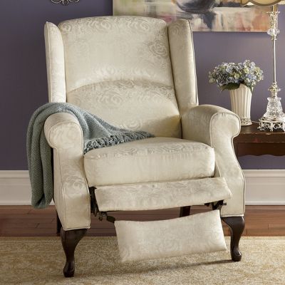 ivory jacquard wingback recliner