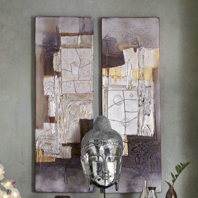 Set Of 2 Metallic Painted Canvases