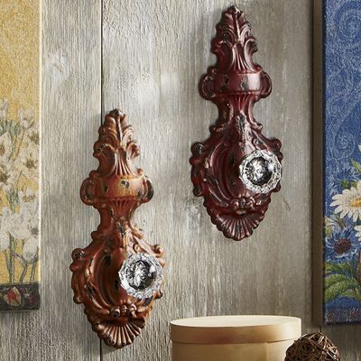 set of 2 glass doorknob wall hooks