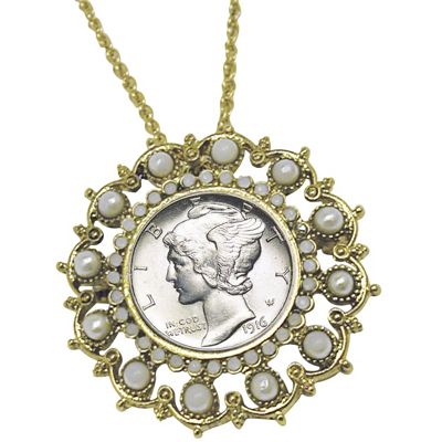 Goldtone Vintage Silver Mercury Dime Pin pendant