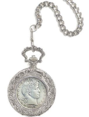Silver Barber Half Dollar Pocket Watch