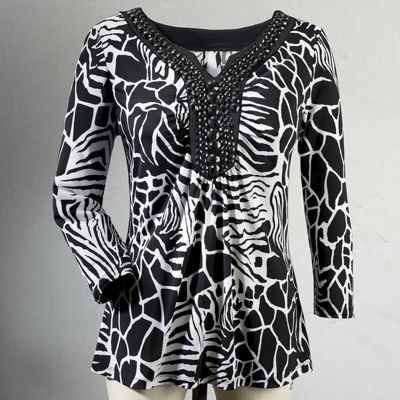 Zahra Beaded Animal print Top