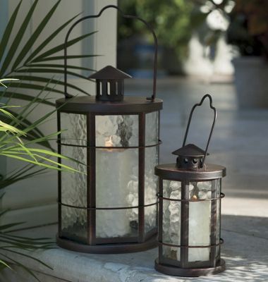 set of 2 antiqued glass lanterns