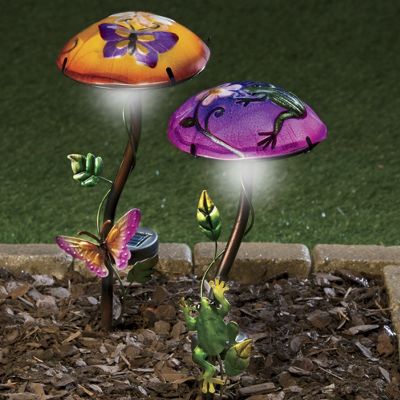 painted glass shade solar mushroom