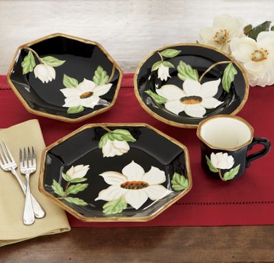 16 piece magnolia blooms dinnerware set