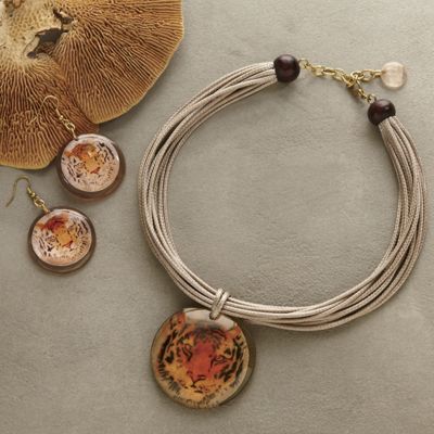 tiger necklace earrings set