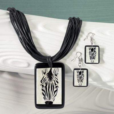 zebra necklace earring set