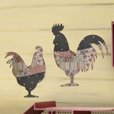 set of 2 patchwork chickens